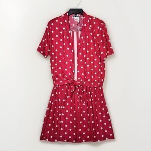 Vintage Leslie Fay 2 Piece Set Pink White Polka Dot and Striped Top Skirt Medium